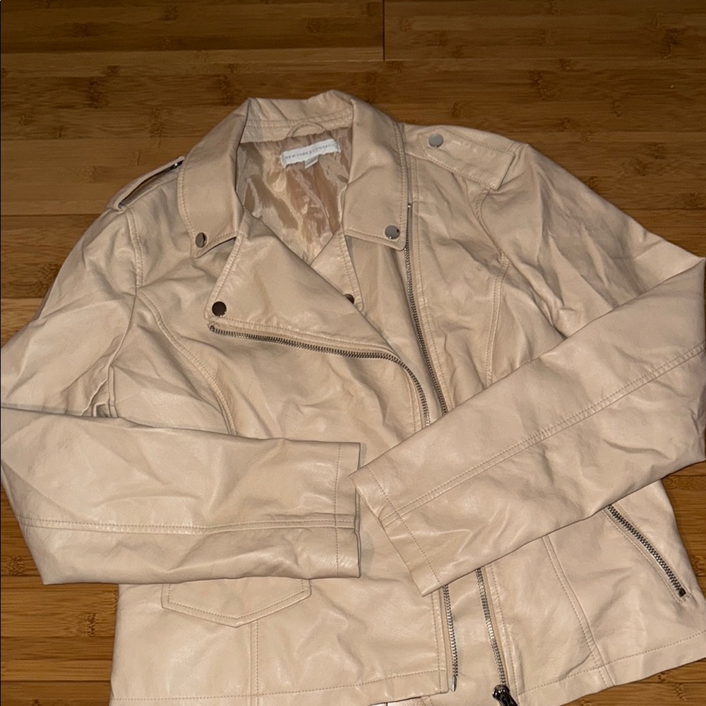Cream Faux Leather Jacket